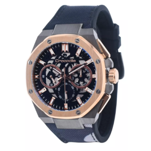 CROCODILE ORIGINAL MEN CM-039D32E SINGAPORE MADE BLACK DIAL RUBBER & CANVAS STRAP