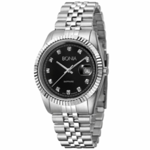 BONIA ELEGANCE ORIGINAL MEN BNB10550-1337 MADE IN MALAYSIA BLACK DIAL STAINLESS STEEL STRAP