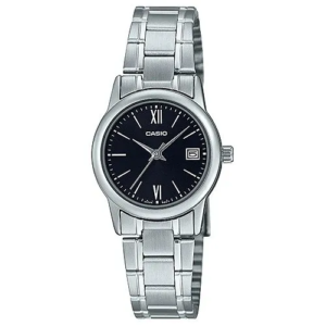 CASIO GENERAL ORIGINAL WOMEN LTP-V002D-1B3 MADE IN JAPAN BLACK DIAL STAINLESS STEEL STRAP