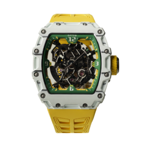 OFTEQ  ORIGINAL MEN FQ 5 YELLOW HELIOS  MADE IN INDONESIA BLACK DIAL FLUORO RUBBER STRAP