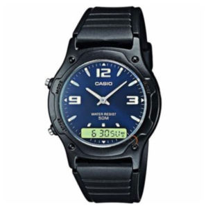 CASIO DUAL TIME ORIGINAL UNISEX AW-49HE-2A  MADE IN JAPAN BLUE DIAL RUBBER STRAP